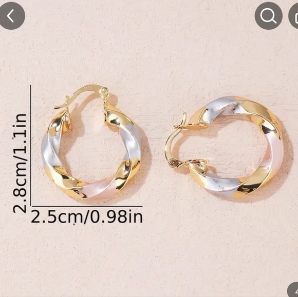 AUTHENTIC SEXXY NAUGHTY CHUNKY GENUINE 14K TRI-GOLD OVER STAINLESS STEEL HOOPS - Picture 4 of 6